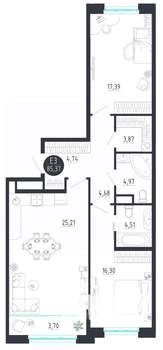 2-к квартира, строящийся дом, 85м2, 5/8 этаж