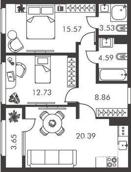 2-к квартира, вторичка, 69м2, 9/9 этаж