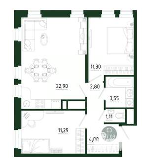 2-к квартира, строящийся дом, 57м2, 6/25 этаж