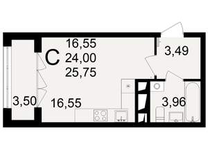 1-к квартира, строящийся дом, 24м2, 14/18 этаж