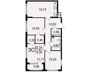 3-к квартира, вторичка, 73м2, 6/20 этаж