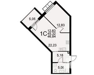 1-к квартира, строящийся дом, 45м2, 10/11 этаж