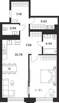 1-к квартира, вторичка, 67м2, 1/10 этаж