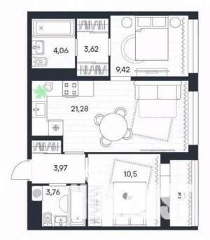 2-к квартира, строящийся дом, 60м2, 15/20 этаж