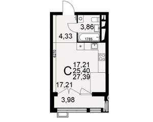 1-к квартира, строящийся дом, 27м2, 13/16 этаж