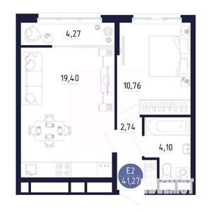 1-к квартира, строящийся дом, 41м2, 24/25 этаж