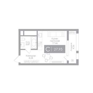 Студия квартира, вторичка, 28м2, 25/25 этаж