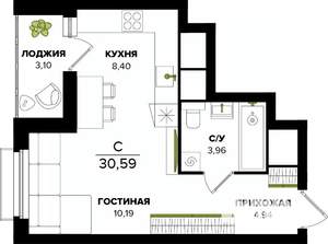 Студия квартира, вторичка, 31м2, 3/25 этаж