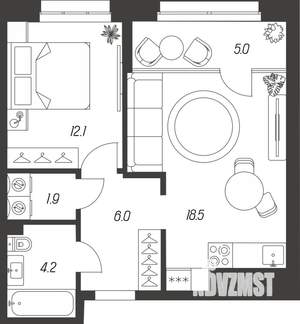1-к квартира, вторичка, 48м2, 2/24 этаж