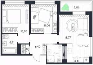2-к квартира, строящийся дом, 63м2, 20/20 этаж
