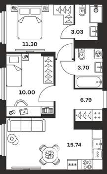 2-к квартира, вторичка, 51м2, 15/15 этаж