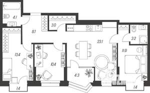3-к квартира, строящийся дом, 85м2, 8/24 этаж