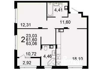 2-к квартира, вторичка, 63м2, 9/10 этаж