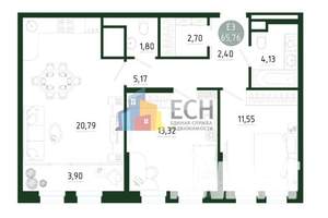 2-к квартира, вторичка, 66м2, 9/25 этаж