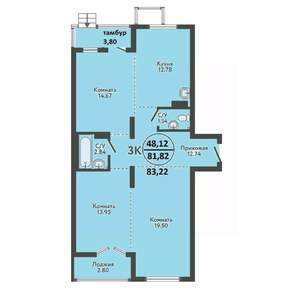 3-к квартира, вторичка, 83м2, 1/9 этаж