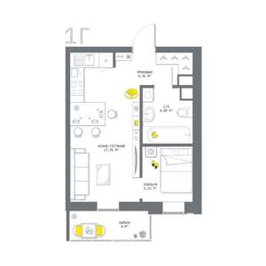Студия квартира, вторичка, 36м2, 8/25 этаж