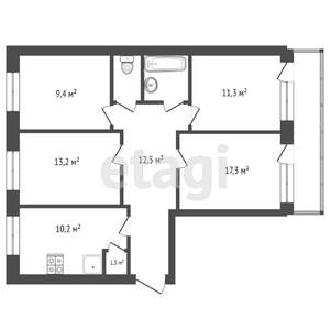 4-к квартира, вторичка, 79м2, 6/9 этаж