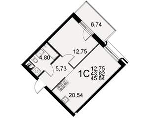 1-к квартира, вторичка, 46м2, 2/11 этаж