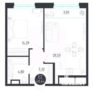1-к квартира, строящийся дом, 48м2, 4/8 этаж