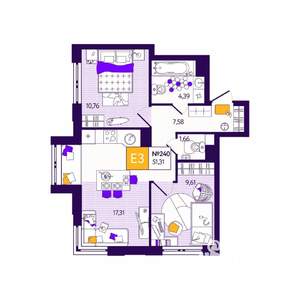 2-к квартира, вторичка, 51м2, 6/12 этаж