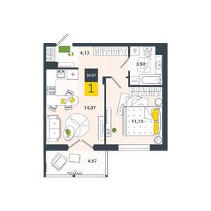 1-к квартира, вторичка, 40м2, 5/8 этаж