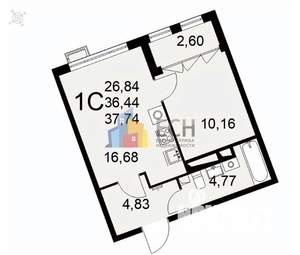 1-к квартира, вторичка, 38м2, 2/16 этаж