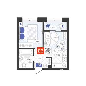 1-к квартира, вторичка, 32м2, 2/19 этаж