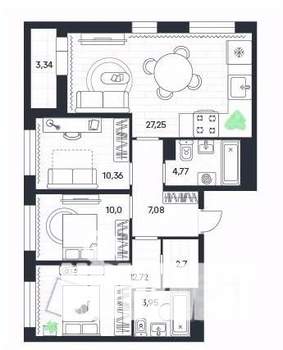 3-к квартира, строящийся дом, 82м2, 2/20 этаж