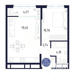 1-к квартира, строящийся дом, 41м2, 24/25 этаж
