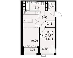 1-к квартира, строящийся дом, 53м2, 1/16 этаж