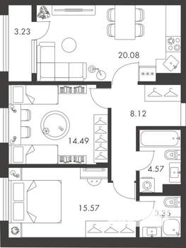 2-к квартира, вторичка, 69м2, 1/9 этаж
