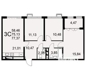 3-к квартира, вторичка, 77м2, 8/16 этаж