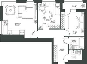 2-к квартира, вторичка, 66м2, 2/15 этаж