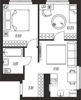 2-к квартира, вторичка, 47м2, 14/25 этаж