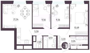 3-к квартира, вторичка, 71м2, 10/10 этаж