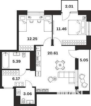 2-к квартира, вторичка, 66м2, 3/4 этаж