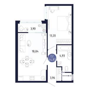 1-к квартира, строящийся дом, 45м2, 5/25 этаж