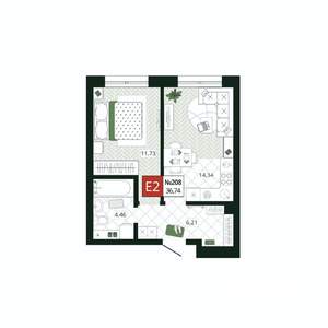 1-к квартира, строящийся дом, 37м2, 2/19 этаж