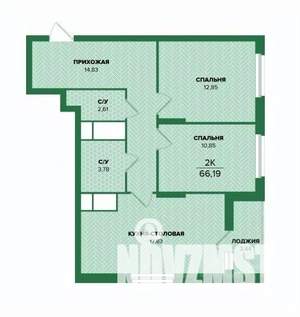 2-к квартира, строящийся дом, 66м2, 16/25 этаж