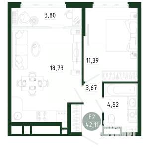 1-к квартира, строящийся дом, 42м2, 10/25 этаж