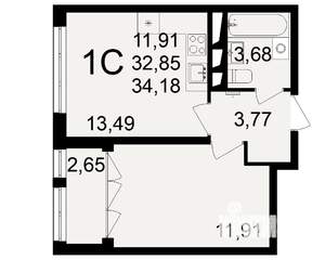 1-к квартира, вторичка, 34м2, 14/18 этаж