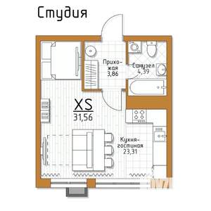 1-к квартира, строящийся дом, 32м2, 3/5 этаж