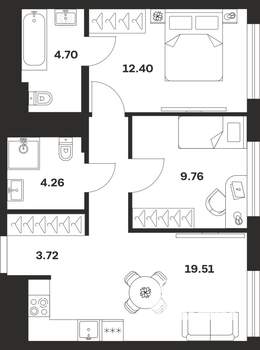 2-к квартира, вторичка, 54м2, 9/25 этаж