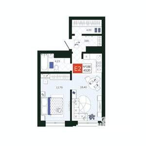 1-к квартира, вторичка, 43м2, 18/19 этаж