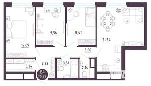 3-к квартира, вторичка, 71м2, 5/10 этаж