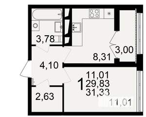 1-к квартира, вторичка, 31м2, 16/18 этаж