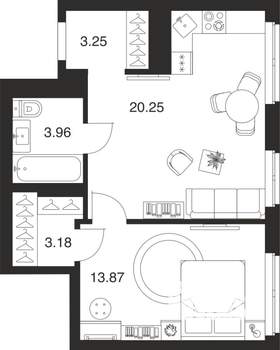 1-к квартира, вторичка, 45м2, 11/25 этаж