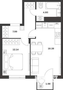 1-к квартира, вторичка, 45м2, 3/4 этаж