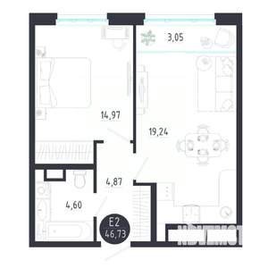1-к квартира, строящийся дом, 47м2, 2/8 этаж