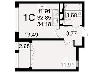 1-к квартира, строящийся дом, 33м2, 1/18 этаж